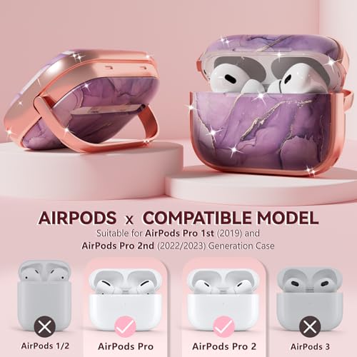 Image of Inesore for AirPods Pro 3 Case Cover 2025 with Lock-Purple Gold Marble | Two-Piece Design,with Gold Keychain & Clean Pen, As Phone Stand,Support Wireless Charging,Cute Luxury Case for Women Girly