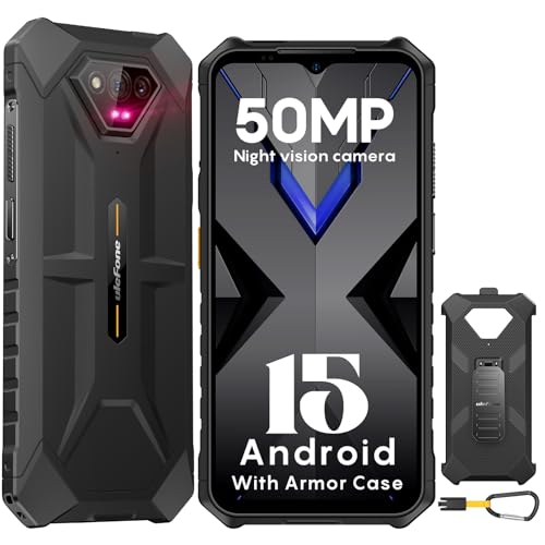 Ulefone Armor X13 Teléfono Móvil Resistente Android 15, Movil Todoterreno 12+64GB/SD-256GB, 50 MP+24 MP Nocturne Vision 6320mAh Batería, 6.52” HD+, 4G Dual SIM/Face ID/GPS/NFC/Garantía de 2 años-Negro