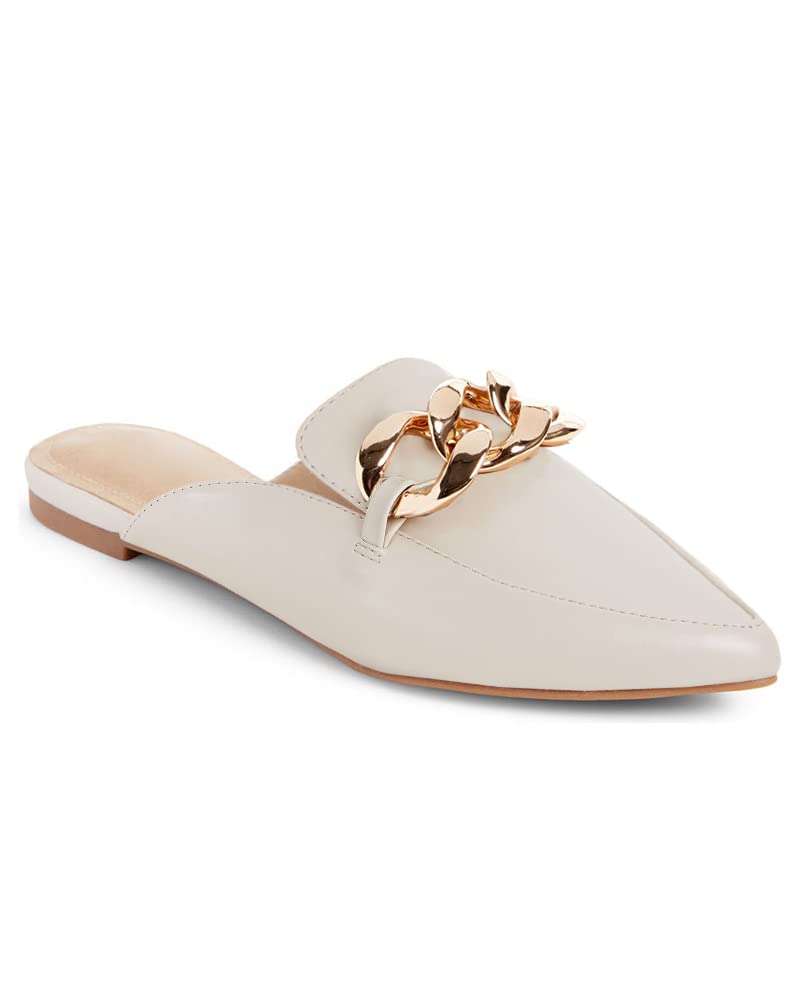 Juliet Holy Womens Mules Flats Pointed Toe Backless Loafers Slip on Metal Chain Slides