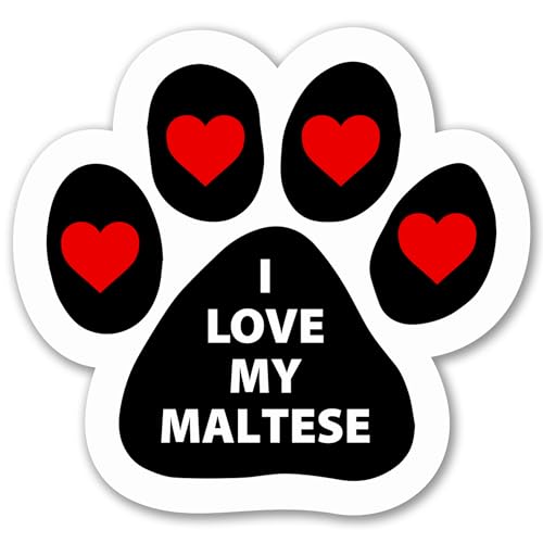Image of Magnet Me Up I Love My Maltese 5x5 Inches Magnetic Decal for Cars, Trucks and SUVs - Pawprint Shape Car Magnet Ideal Accessories Gift for Dog Lover, UV Printed Weatherproof Vinyl, Made in USA