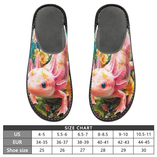 Slippers for Women Colorful Axolotl Flowers Artwork Soft Fuzzy Women's Slippers Indoor and Outdoor Shoes3