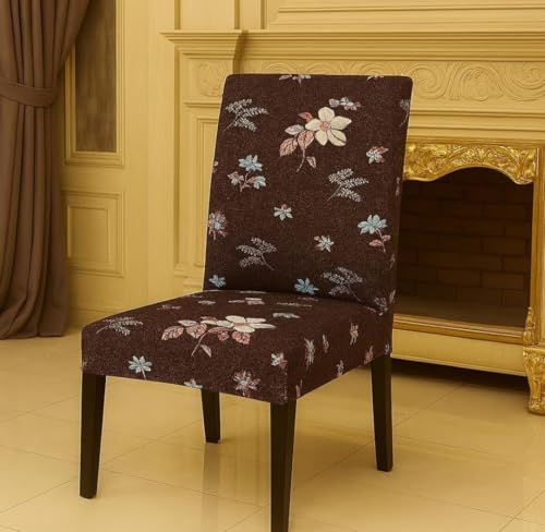 Image of Homerz Premium 6 Seater Dining Table Cloth with 6 Dining Chair Covers,Elastic Fitted Chair Slipcovers, Printed Polycotton Fabric, Table Cloth Size 60x90 inch (Brownie)