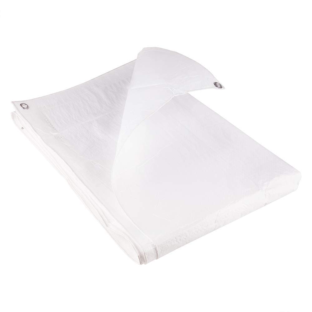GroundMaster 80gsm White Economy Tarpaulin - Waterproof Outdoor Fishing Camping Ground Sheet Cover (9m x 14m (30ft x 46ft))