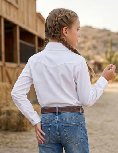 Image of Noomelfish Girls Long Sleeve Western Pearl Snap Button Down Shirt Cowgirl Outfits Blouse Tops (5-14 Years)