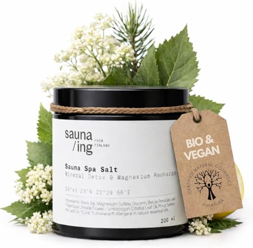 sauna/ing Sales de Baño con Magnesio – Sal de Epsom Abedul & Hierba de Limón – Pediluvio Relajante – Sulfato de Magnesio – Ritual Sauna Finlandés – Natural & Vegano – 200g