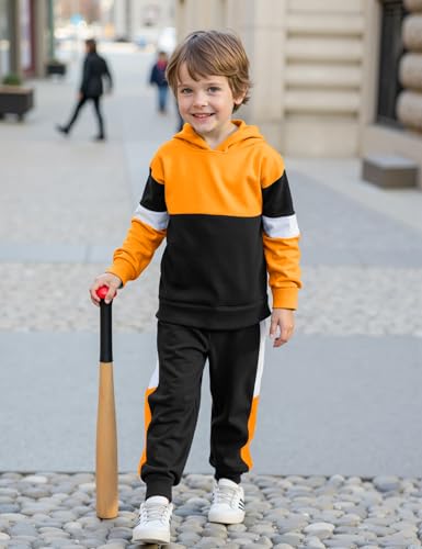 Image of Boys Clothes Long Sleeve Color-blocked Hoodie Top and Pants 2PCS Winter Sweatsuits Fall Boys Outfits 2-8 Years