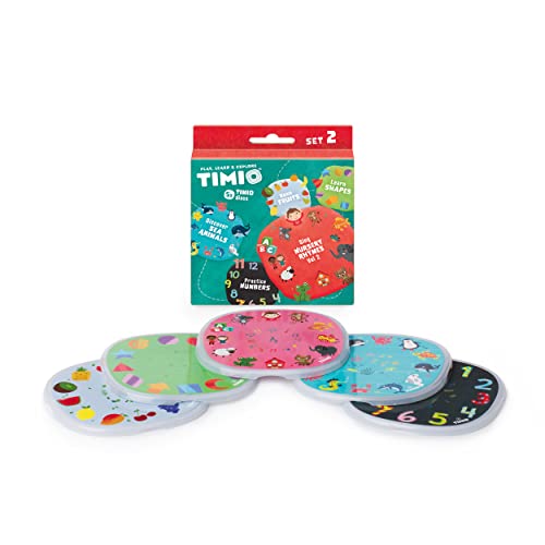 TIMIO Disc Set #2: 5 Discos de Audio para el Reproductor TIMIO , Aprende los Números, 96 Canciones Infantiles Vol. 2, Animales Marinos, Formas, Frutas , 8 Idiomas incluidos ,2   6 años