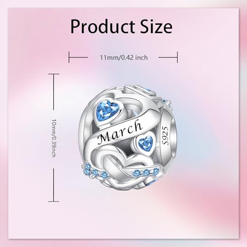 Image of Birthstone Charm 925 Sterling Silver Charms fits Bracelets and Necklace Pendant Bead Happy Birthday Charms Jewelry Present for Women Family Friends