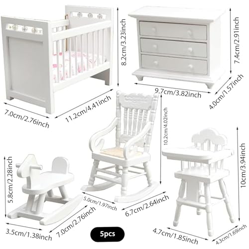 Muebles de casa de muñecas de madera 5 piezas escala 1:12 mini dormitorio de madera 5