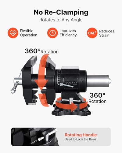 Image of VEVOR Heavy Duty Bench Vise, 5.5 inch Jaw Width, Double Swivel Rotating Multi-Purpose Bench Vise, with 360 Locking Swivel Base and Head, 2.76 inch Throat Depth, 5 inch Max Jaw Opening, for Drilling Pipe Cutting