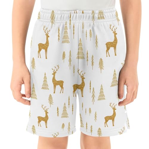 Golden Deer Teen Boys Outdoor Shorts Elastic Waist Loose Fit Knee-Length Boys Athletic Shorts XS2