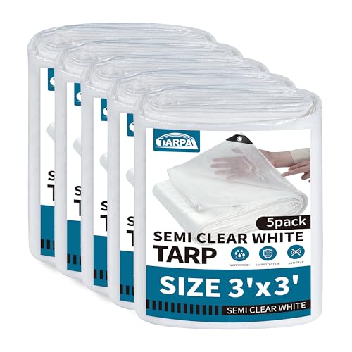 Image of TARPAL 3'x3'（5pack） Semi Clear Tarp with Grommets Greenhouse Cover 7.5mil | Clear Waterproof Poly Tarp Transparent Plastic Tarps Greenhouse for Outdoors,Chicken Coops,Garden,Farm