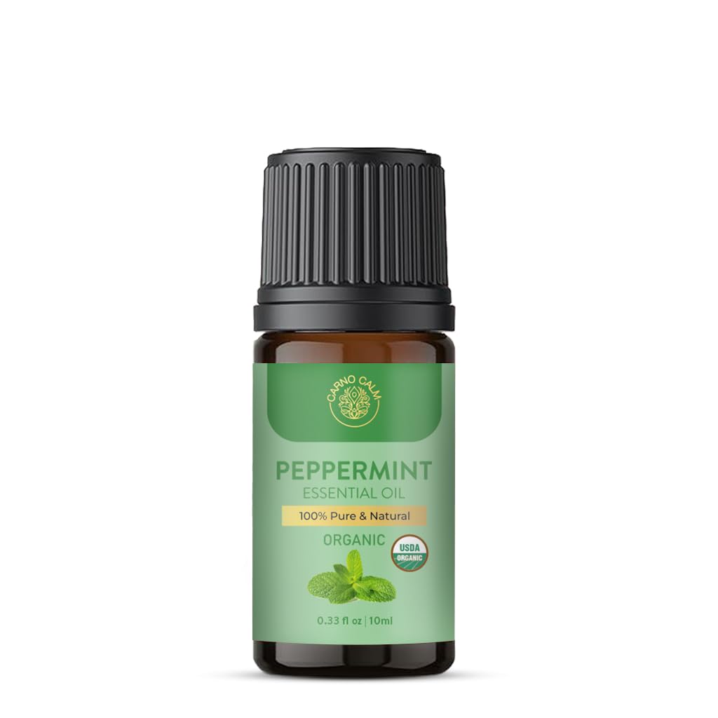 Carno Calm Peppermint Essential Oil 10ml | 100% Pure Peppermint Oil Therapeutic Grade Aromatherapy for Diffuser Relaxation Focus | 0.33 fl. OzUSDA Organic