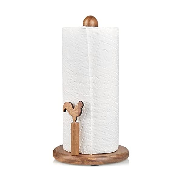 Paper Towel Holder Countertop, Bivvclaz Acacia Wood Paper Towel Holder Stand with Arm and Non Slip Weighted Base, Kitchen Paper Towel Roll Dispenser for Standard & Jumbo Sized Paper Towels