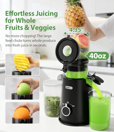 Juicer Machines Easy to Clean, with Wide Mouth & Large Feed Chute, Professional Cold Press Juicer For Whole Fruits & Vegetables, Self Feeding for Juice Extractor Machine, High Juice Yield