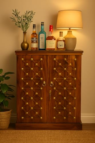 BAGARI ARTS Sheesham Wood Bar Cabinet with Storage Home Bar Furniture Wooden Bar Units for Living Room (Honey Finish)