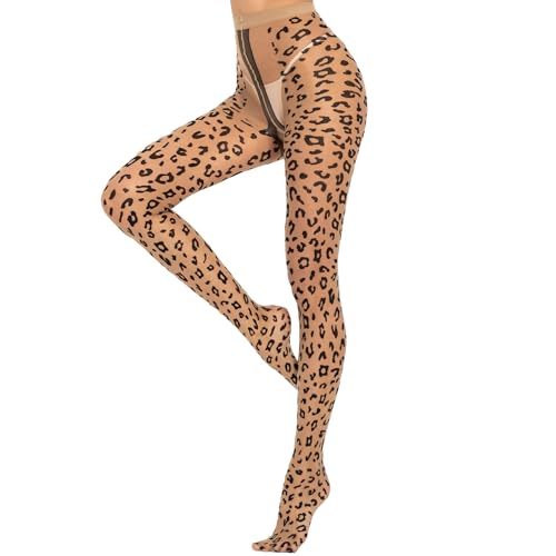 Image of Yilanmy Patterned Tights for Women Polka Dot Leopard Sheer Black Tights High Waist Pantyhose