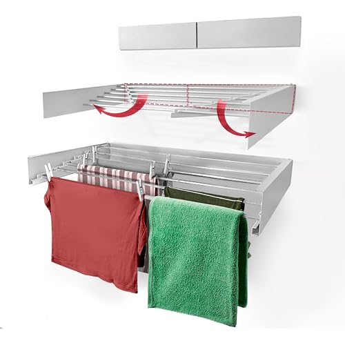 HYK Wall Mounted Clothes Airer - Foldable Clothes Drying Rack - 35kg Capacity - Indoor & Outdoor Use Easy to Install - Retractable Drying Rack for Laundry, Bedroom, Garden (WHITE, 120 CM)