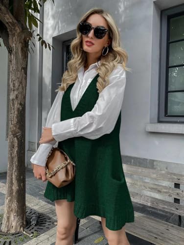 Image of Zeagoo Womens Sweater Vest Dress Pattern Knitted Pullovers Sweaters V Neck Tank Sweater Dress with Pockets