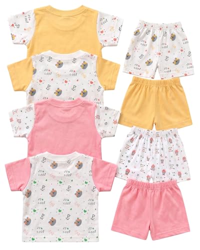 Image of Kuchipoo Girls 100% Cotton T-Shirt & Shorts Set | Printed Summer Wear Set | Soft & Comfortable Kids Clothing | Pack of 4