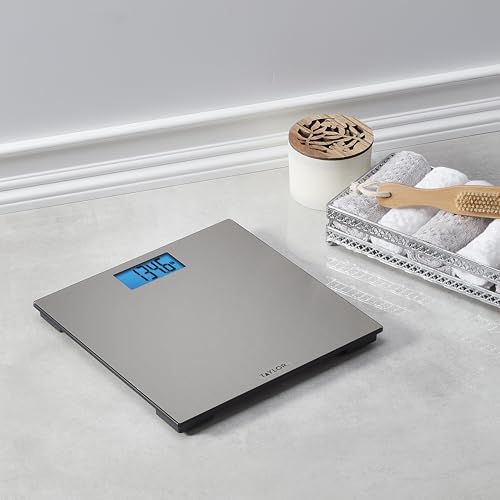 Taylor Digital Scales for Body Weight, High 400 LB Capacity, Brushed Stainless Steel Thin Glass Platform, Unique Blue LCD, Durable Platform, 11.8 x 11.8 Inches, Stainless Steel by Taylor - Image 5