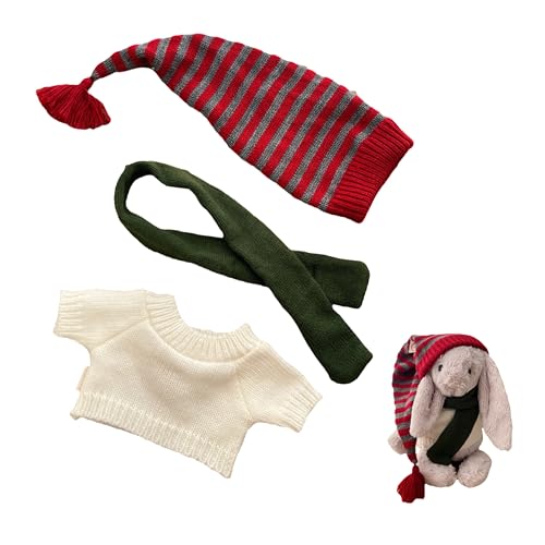 LICHADUOLE 3pc Doll Clothes Christmas Set for Bumbly Bear and Bunny,Stuffed Animal Outfits Fits,9-12Inch Teddy Bear Clothes, Clothes only Without Doll.(3pc Includes1 hat,1 Scarf,1 Sweater )
