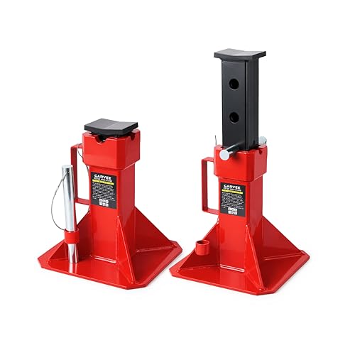 GarveeTech 22 Ton Jack Stands Heavy Duty Pin Type Professional Car Jack Stand with Lock Wide Base Safety Design for Supporting Trucks Trailers and Equipment Adjustable Height 13.8-19.7 Red 1 Pair