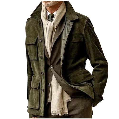 Muscularfit Winter Jackets for Men Vintage Long Sleeve Buttons Suede Jacket Coats Plush Reversed Collar Outdoor Retro Jacket