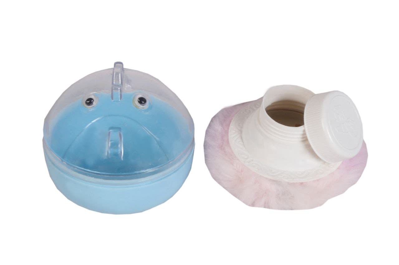The ChipmunK Store’s Powder Puff with powder storage case, transparent lid with soft multicolour powder puff - Blue