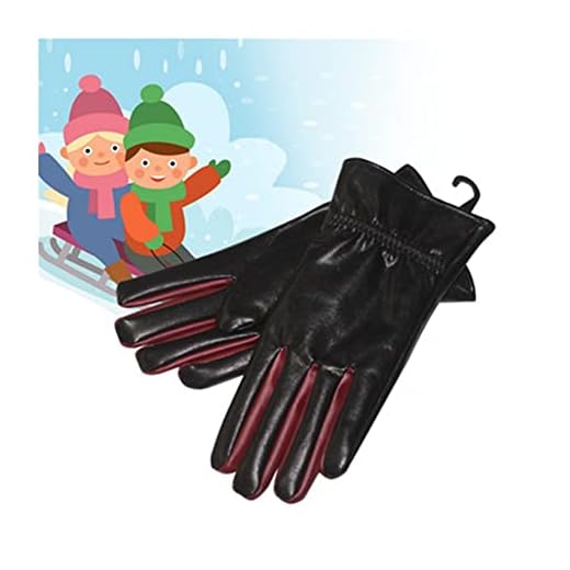 Winter Gloves 6-12 år gamla barn Pu Läderhandskar vinterskidåkning Håll varma vantar barn pojke tjejer svart utomhus sporthandskar Windproof Lined Thick (Color : Black, Gloves Size : One Size)
