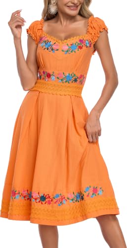 Image of Women's Mexican Dress Embroidered Causal Lace Party Dress