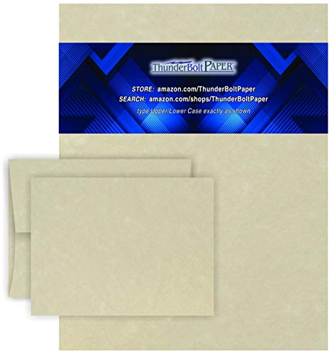 8.5 X 11 Paper Sheets with A-2 Envelopes - Natural Parchment - 25 Sets - Fold Letter Size Text in Fourth to Fit in Envelopes - Matching Pack - Invitations, Greeting, Thank You, Notes, Holidays