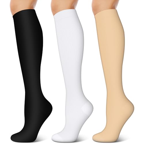 Image of 3 Pairs Compression Socks for Women & Men 15-20 mmHg- Best Support for Nurses, Running, Hiking, Recovery & Flight Socks