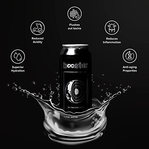 Image of Booster Black Alkaline Drink | Superior Hydration With Infused Essential Minerals | 8+ pH Alkaline (500 ML Each Can) Better than Bottled Water & Mineral water(Pack of 24)