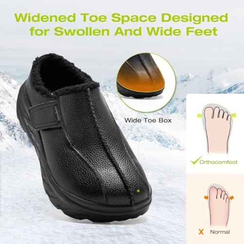 OrthoComfoot Men's Orthopedic Wide Winter Slippers for Diabetic: Comfortable Arch Support Leather Dress Shoes for Plantar Fasciitis, Casual Orthotic Hammer Toes Walking Shoes for Foot and Heel Pain2