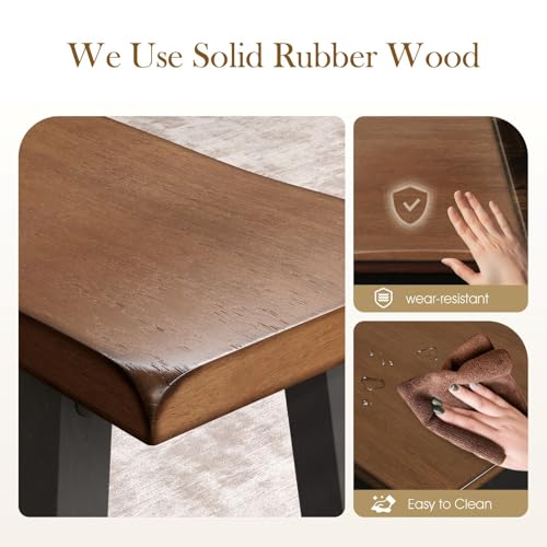 Sophia & William Dining Table Set for 4, Counter Height Table and Chairs Set of 4, Wood Kitchen Table Set with Bench and Chairs, Rectangular Breakfast Dining Set Space Saving, Walnut & Black - Image 4