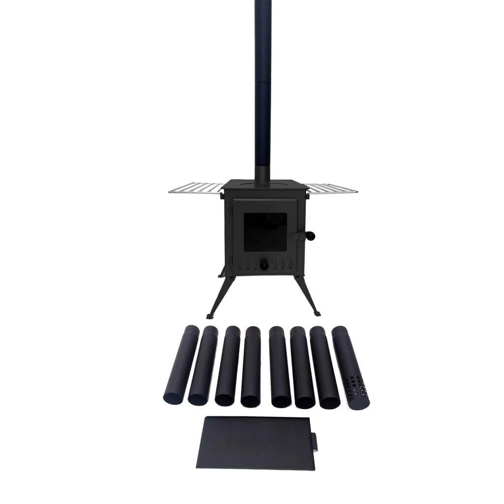 Outbacker Firebox Vista Large Window Portable Wood Burning Tent Stove & Complete Flue Kit – 12kg Lightweight | Compact Camping Stove for Tipis, Yurts, Bell Tents & Glamping (Stove Kit)