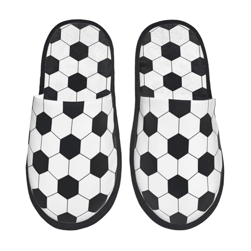 Soccer Ball Print Women'S Fuzzy Slip On Indoor Outdoor Winter House Slippers