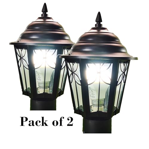 Image of BrighLyt Metal & Glass Gate Light for Main Gate, Outdoor Lights for Home Entrance, Pillar Light, Farmhouse Gate Lamps and Decorative Outdoor Wall Lamps (GL11, Pack of 2)