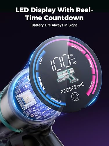 Proscenic P16 Cordless Vacuum Cleaner: 45Kpa, 55 Min Runtime, Lightweight, Anti-Tangle Brush, Ideal for Pet Hair