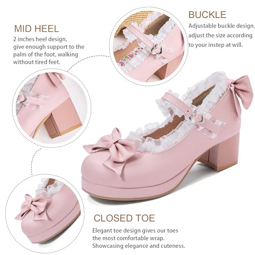 LUXMAX Women Kawaii Mid Block Heel Mary Jane Rockabilly Pumps with Bow Platform Chunky Heel Cute Sweet Shoes2