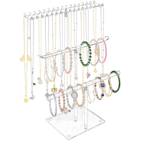 milylove Jewelry Stand Necklace Holder 3-Tier Acrylic Jewelry Display Organizer for Bangles,Rings, Necklaces, Bracelets and Watches Cover