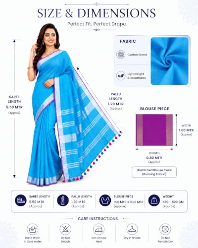 Image of HAIDER ALI AND SONS Grey Cotton Linen Saree for Women | Soft Linen Slub Blend Saree with Running Blouse Piece | Lightweight Handloom Style Saree | Office, Casual, Party & Festival Wear