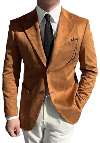 Suede Jacket for Men–Vintage Style Solid Color Jacket Casual 2 Buttons Coat