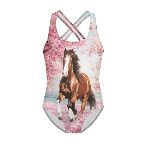 Image of WELLFLYHOM Girls Bathing Suits One Piece 5-14 Kids Full Coverage Swimsuits Cross Back Summer Swimwear for Beach Holiday