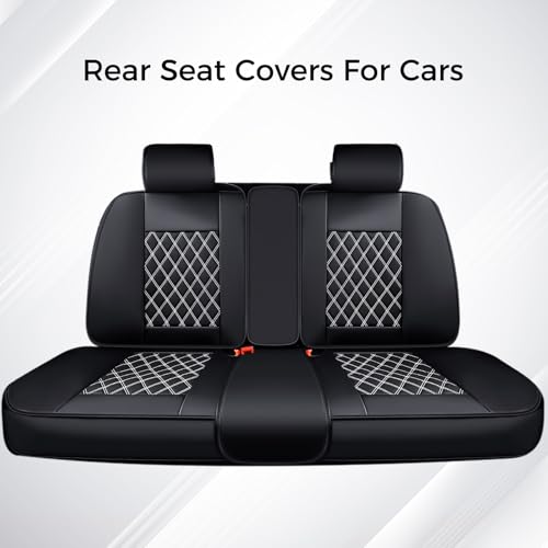 Image of Huidasource Rear Bench Car Seat Covers, Waterproof Leather Back Seat Cushion Cover, Back Seat Cover Compatible Universal Fit for Most Cars Sedan SUV Pickup Truck (Back Row /Black&White)