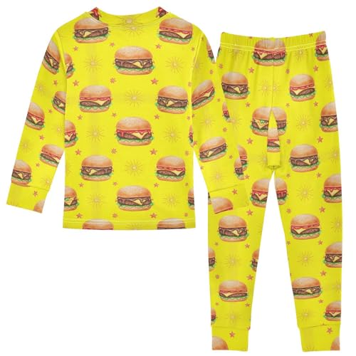 Pajama Sets Long Sleeve Burger Stars Yellow Background Soft Comfy Sleepwear 2 Piece PJS 3-8T3