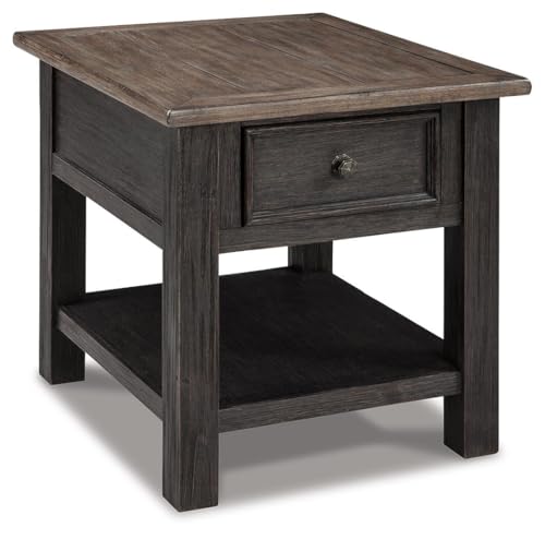 Image of Signature Design by Ashley Tyler Creek End Table, Farmhouse Wood | Smooth-gliding drawer, Open shelf for organized storage, Durable solid and engineered wood and veneers