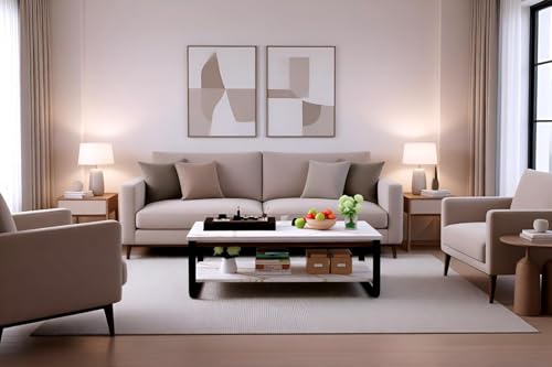 Image of Engineered Wood Coffee Table with Metal Base & 2 Tier Storage | Modern Rectangle Center Table for Living Room Sofa Set | Easy DIY Assembly (90 x 48 x 48 cm) (White Black)