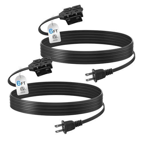 BN-LINK 6ft Indoor Extension Cord 2 Pack 3-Outlet Polarized Flat Cable Household Power Cord for Home Office and Holiday Decorations Black